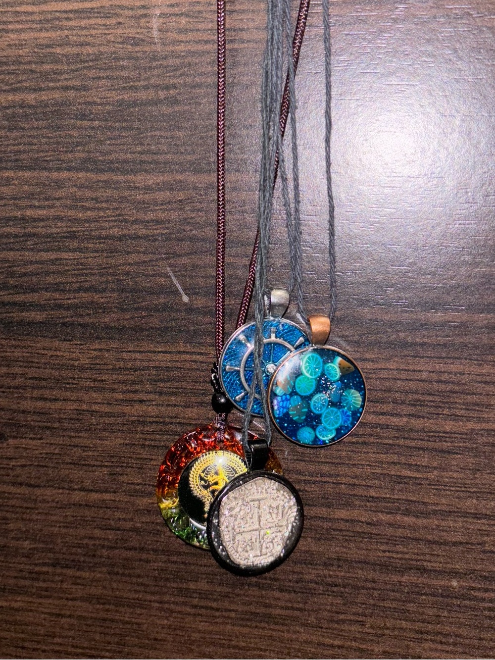 Handcrafted Colorful Resin/Glass Pendant Necklaces 4pc - Women